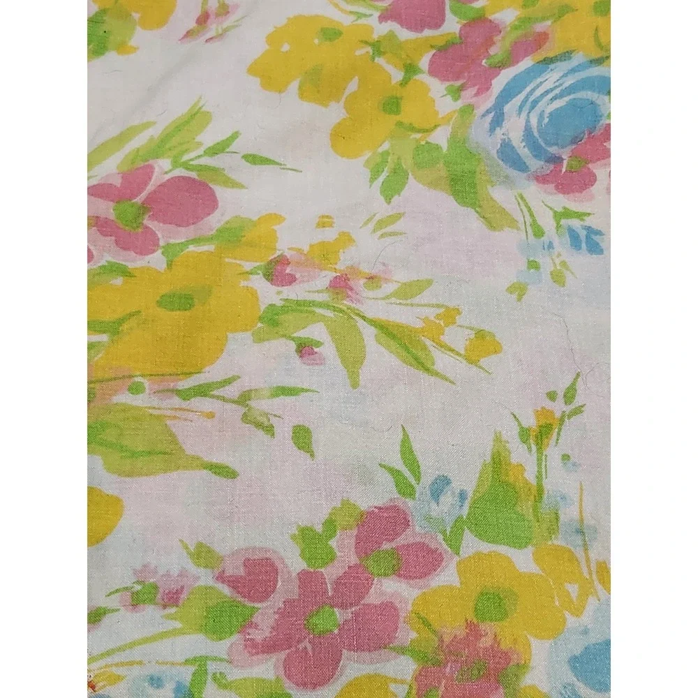 1960s VTG Daisy Floral Blue Pink Pastel Double Flat Sheet Grants For Home 54x76‎